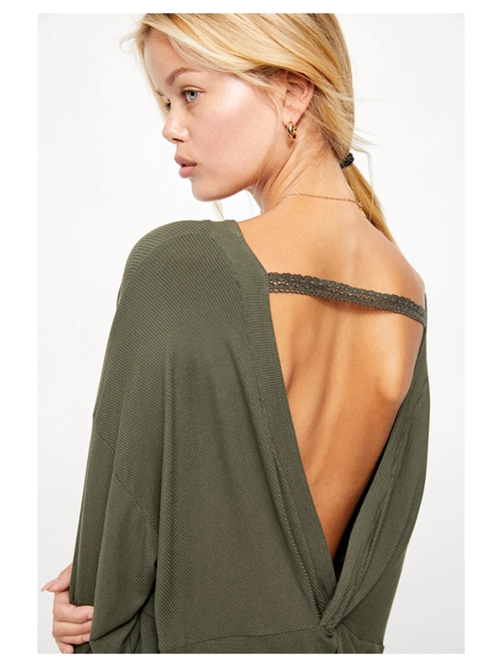 Free People Olive Green Open-Back Ribbed Dress